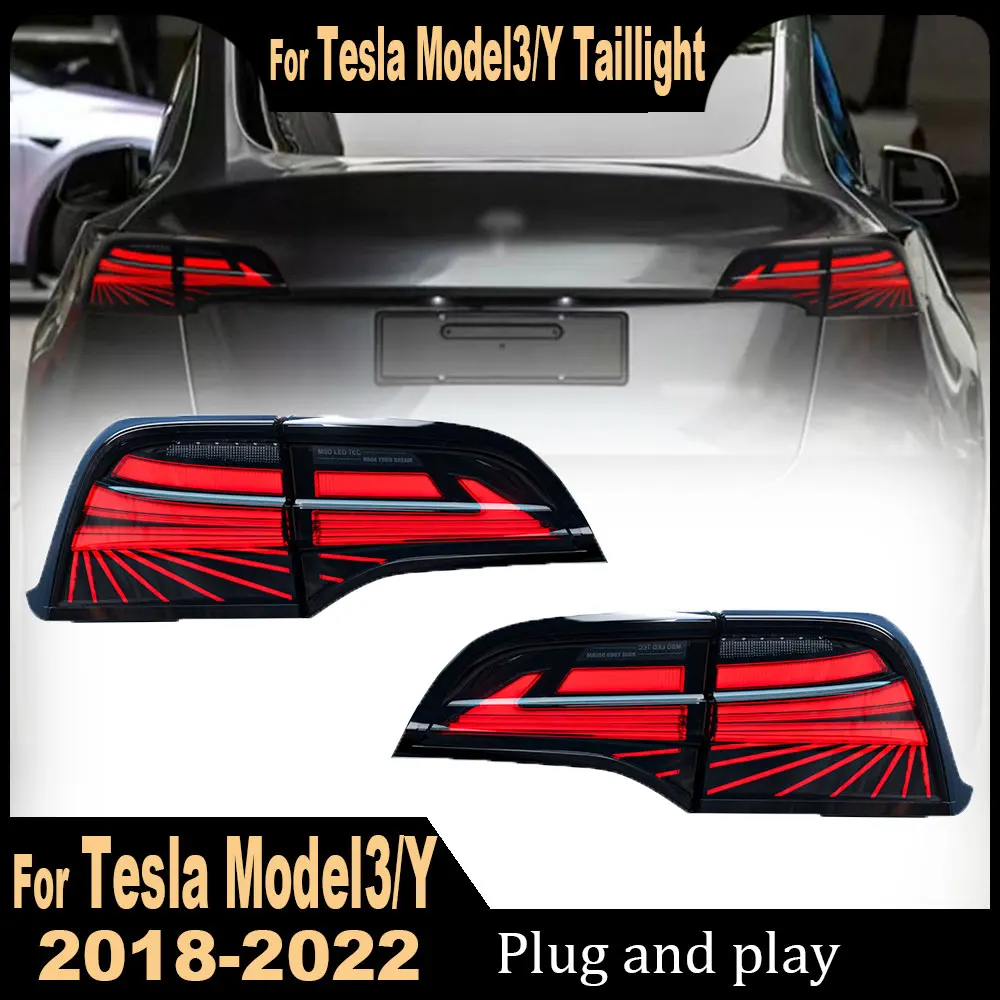 

pair of modified LED taillights for 2017 2018 2019-2023 Tesla Model 3 Y taillight assembly with sequential turn signal assembly