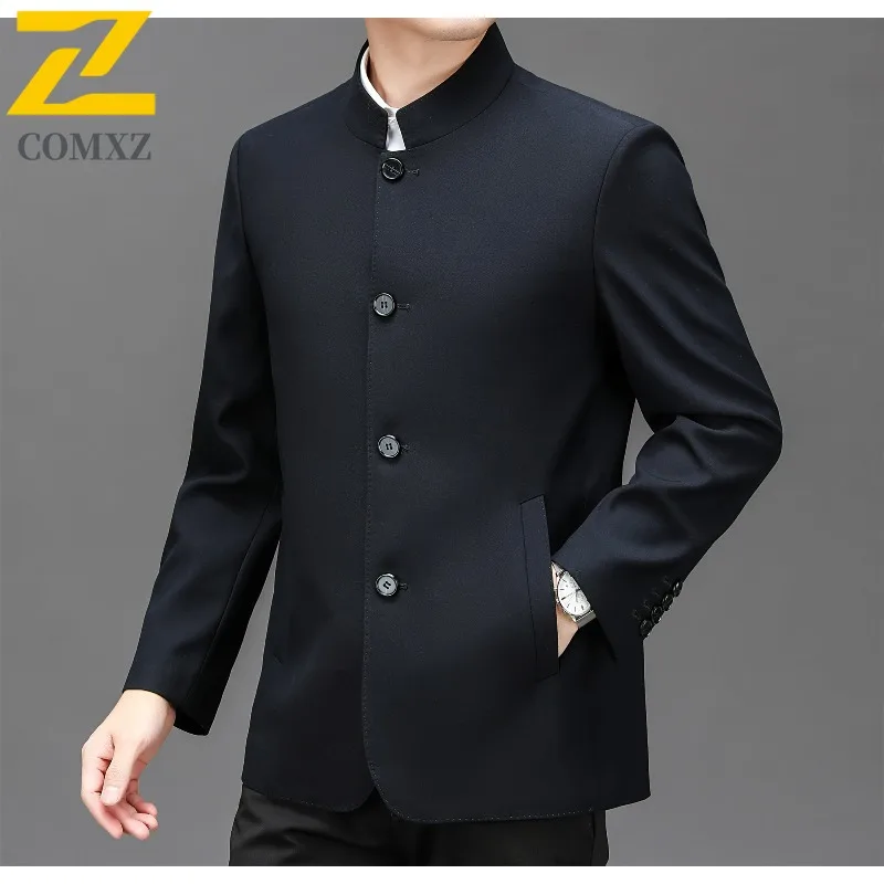 

Premium Jacket Men 2025 Fashion Stand Collar Slimming Office Coat Brand Luxury Business Style Comfort Spring Autumn Outerwear