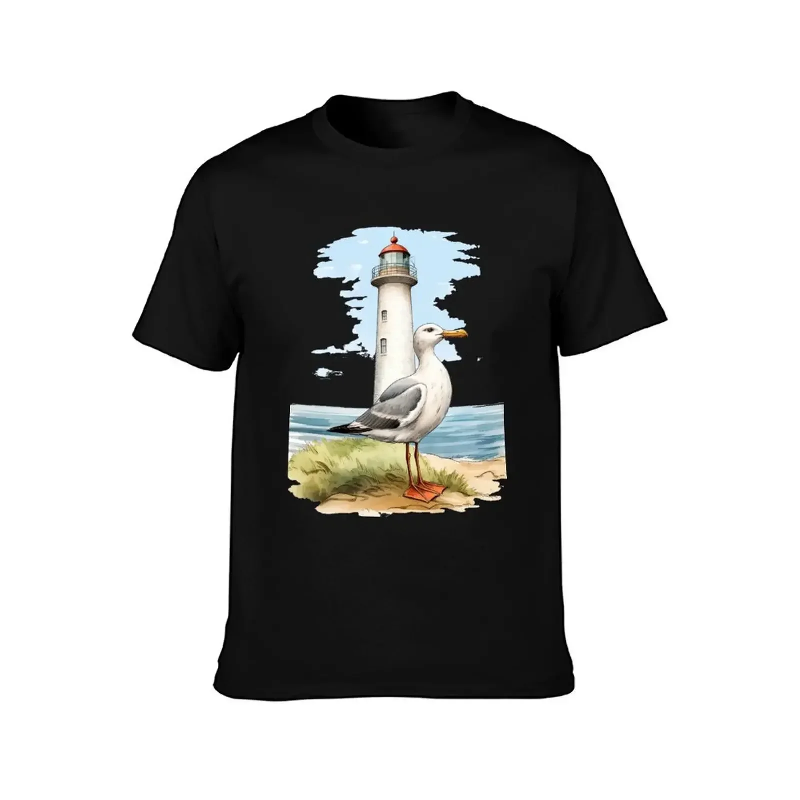 Lighthouse with a gull northsea T-Shirt cotton graphic tees summer clothes men t shirt