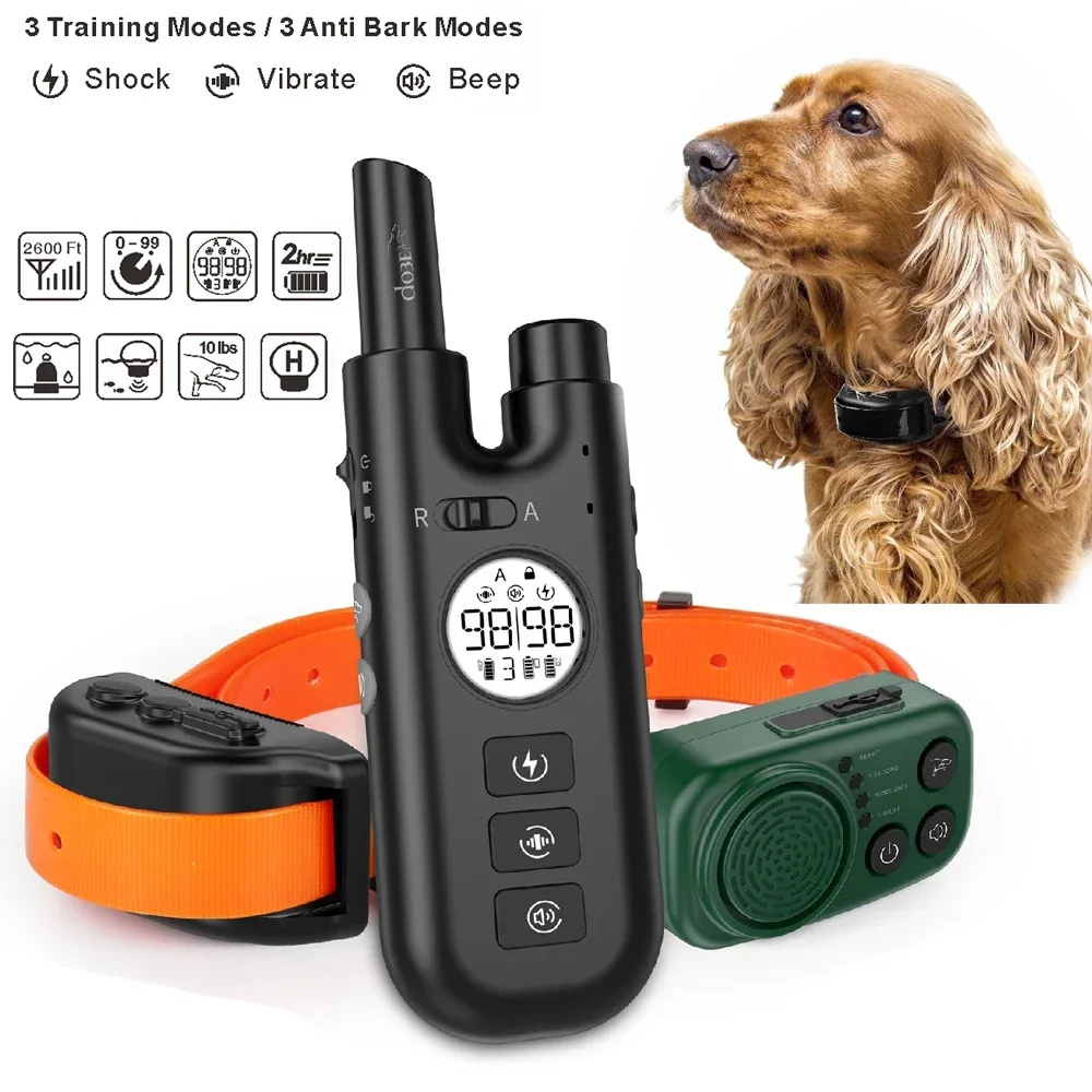 Nuovo addestramento per cani con collare elettrico remoto da 800m, Stop Bark Collar Sound Shock Vibration IPX7 con Beeper da caccia per