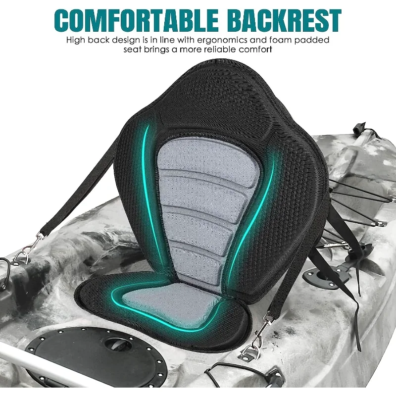 Padded Kayak Seat with Detachable Storage Bag Adjustable Strap Boat Seat Cushioned for Kayaking Fishing Boat Rafting Accessories