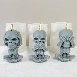 3D seated Skull silicone Candle mold DIY handmade fun Skull crafts Plaster soap resin cement mold Halloween gift making