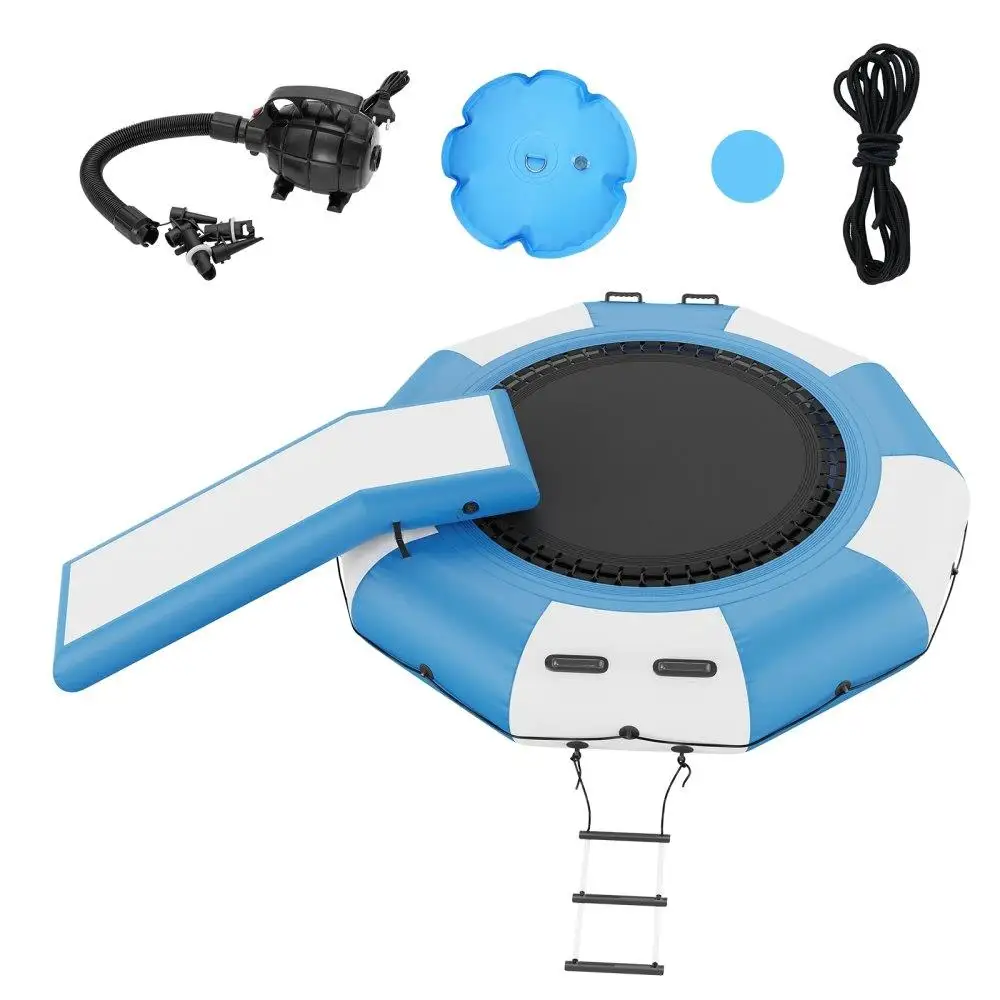 Trampolín inflable de 10 pies con tobogán y escalera, plataforma de rebote portátil para piscina, lago, deportes acuáticos, niños y adultos