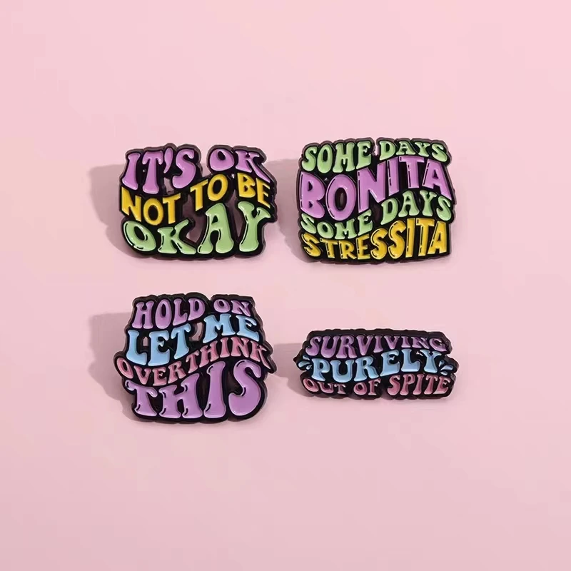 Colorful Quotes Saying Enamel Pins Custom Overthinker It's OK Brooches Lapel Badges Bag Funny Jewelry Gift for Friends Wholesale