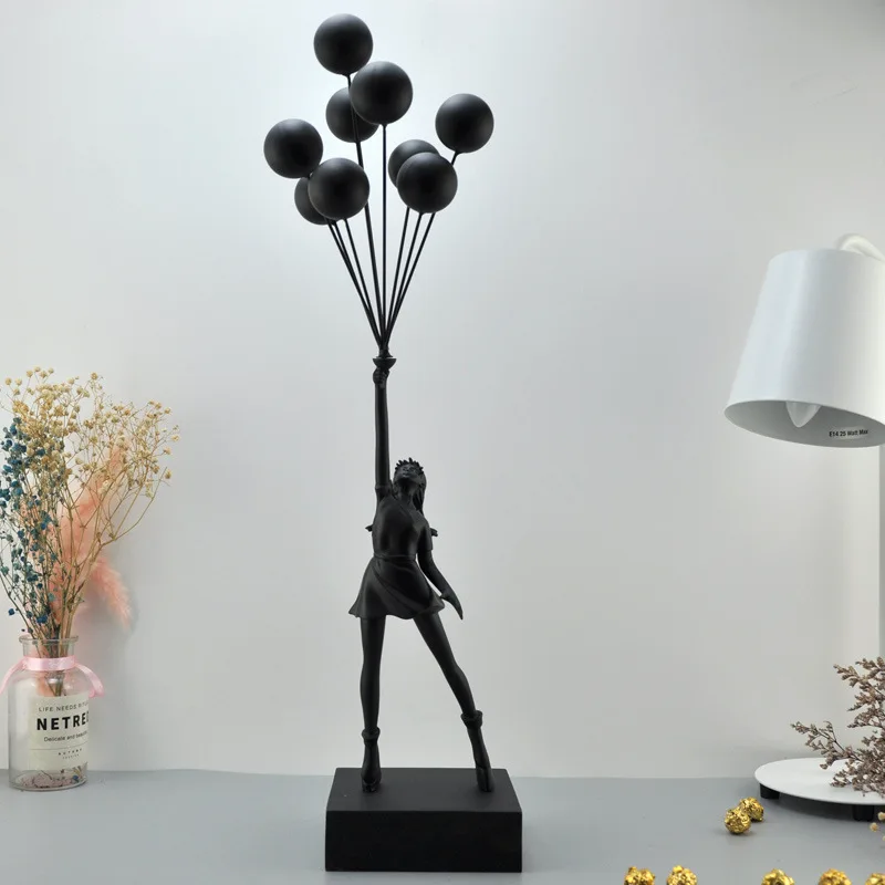 Banksy Art Balloon Girl Sculpture Banksy Healing Flying Balloon Girl Statues Home Living Room Desktop Decor Resin Craft Figurine