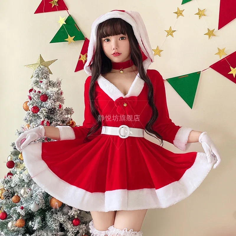 Christmas Cosplay Costume Santa Claus Butterfly Red Cute Bunny Girl Rabbit Outfit Disfraz Role Play Xmas Party Set Anime Clothes