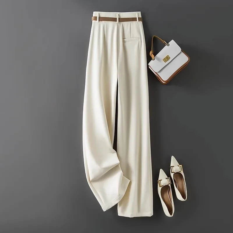 White Casual Suit Pants Women's High-Waisted Bell Bottoms Loose-Fit Straight-Leg Autumn New Style Trousers