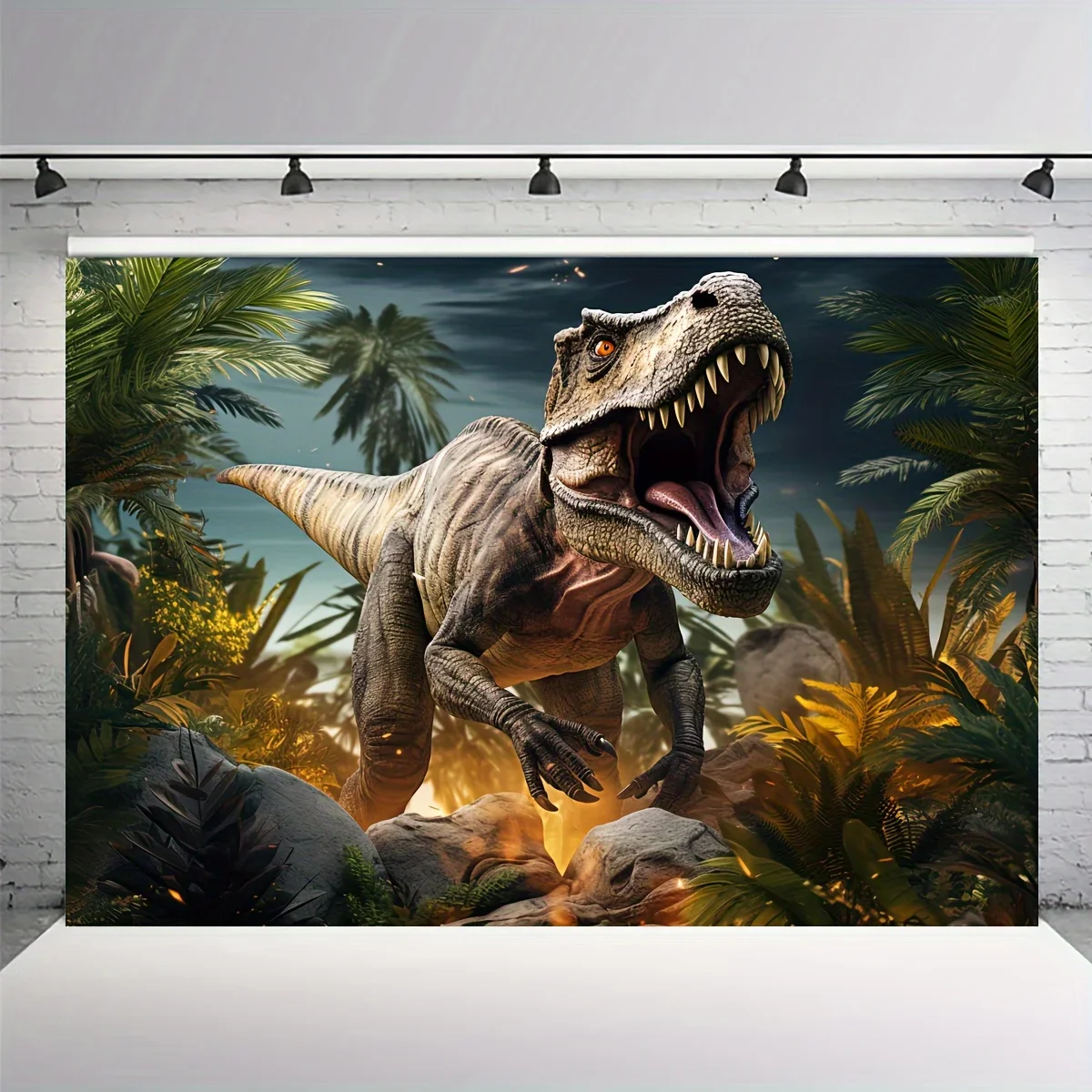 Dinosaur World Park Party Tropical Jungle Photography Background Birthday Rainforest Animals Cake Table Decorations Banner