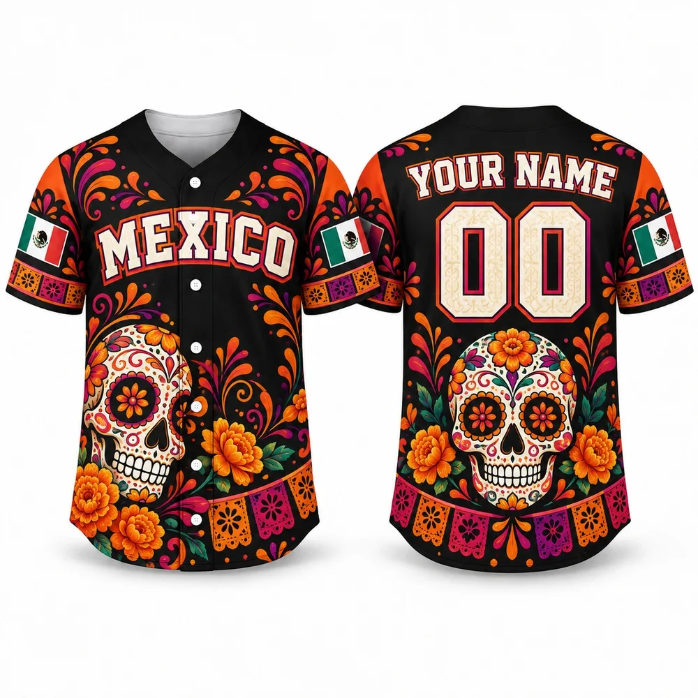 DIY Mexico Flag Jerseys Shirt in Bright Green White Red Custom Baseball Jersey Aztec Inspired Shirts for Men Women and Teams
