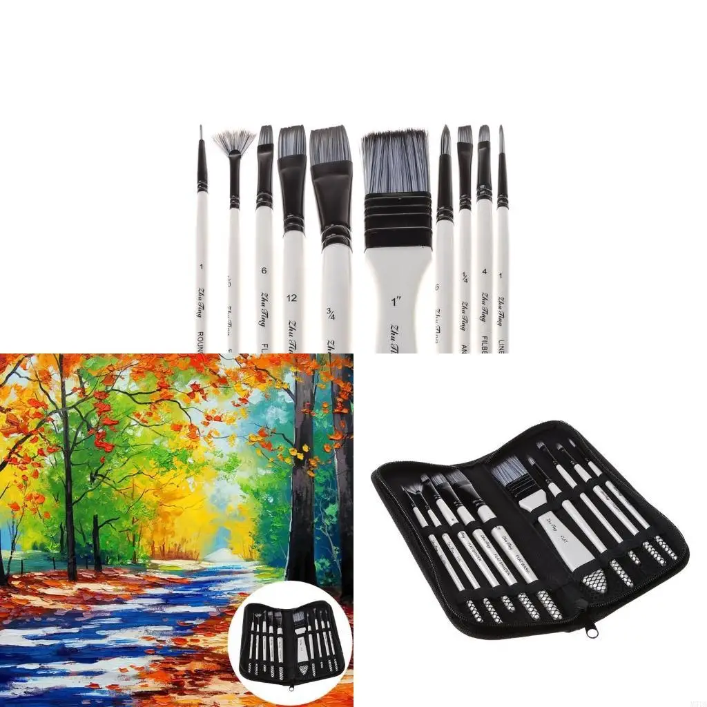 M5TB 10Pcs Nylon Hair Art Painting Brushes Set Acrylic Oil Watercolor Artists Paint B