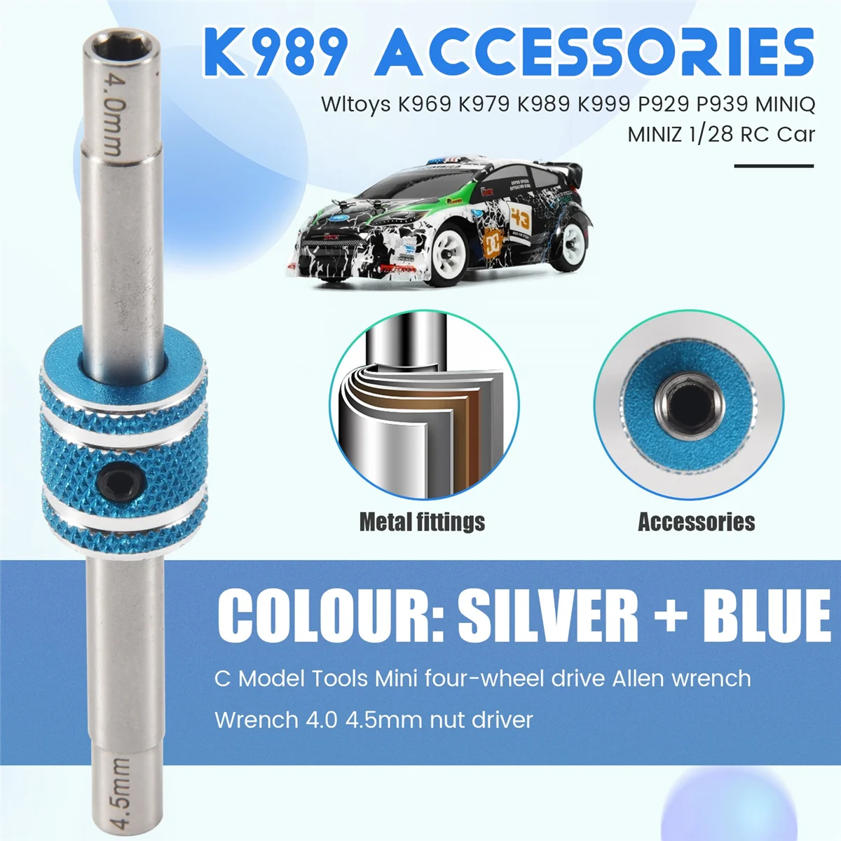 RYOST RC Model Tool Mini 4WD Hex Socket Wrench Spanner 4.0 4.5mm Nut Driver for 1/28 Cars Tire Wltoys K969 K989 MINIQ MINIZ