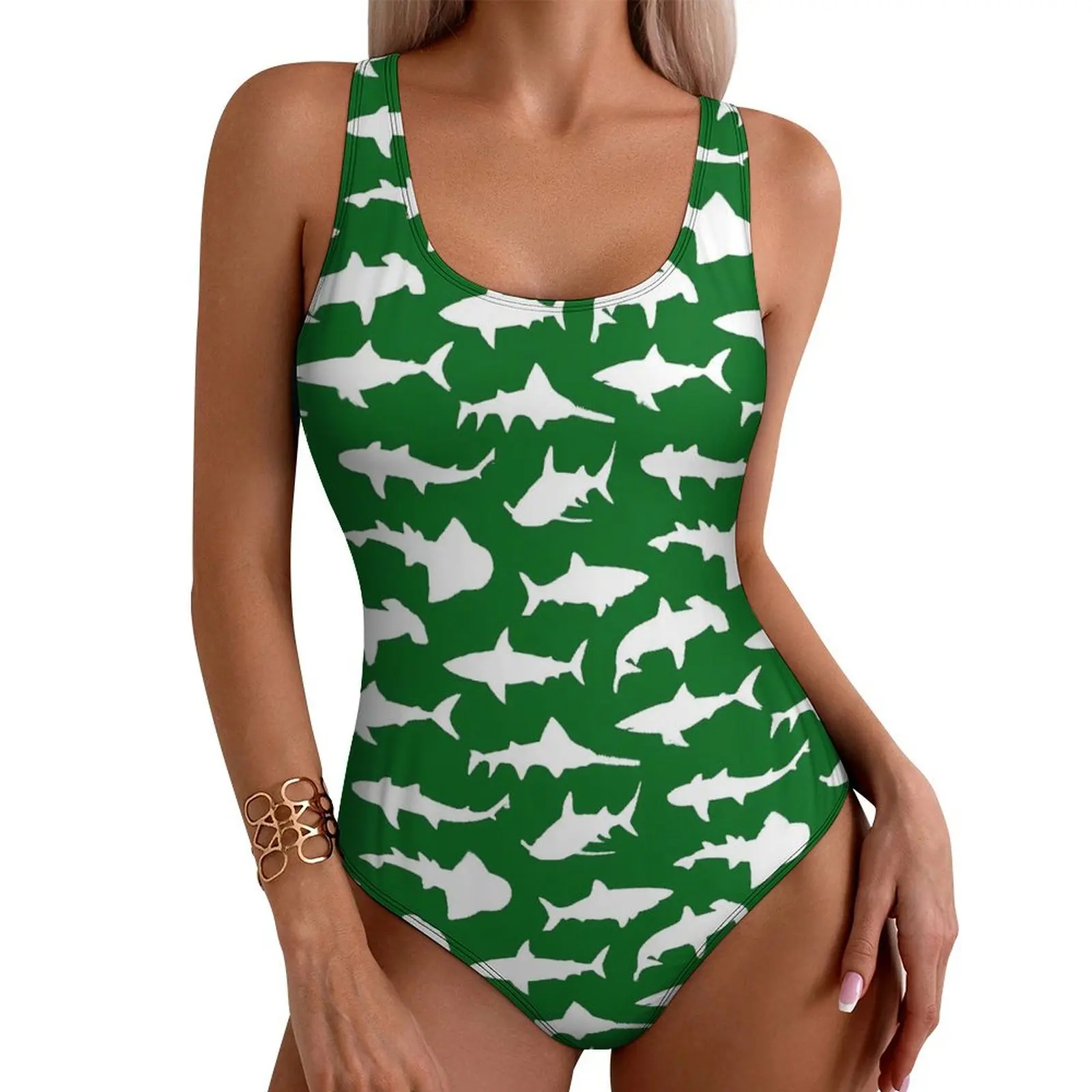 

Shark Bite Swimsuit Sexy Animal Print Female Swimwear One Piece Fashion Bodysuit Vacation Bath Push Up Sleeveless Beachwear