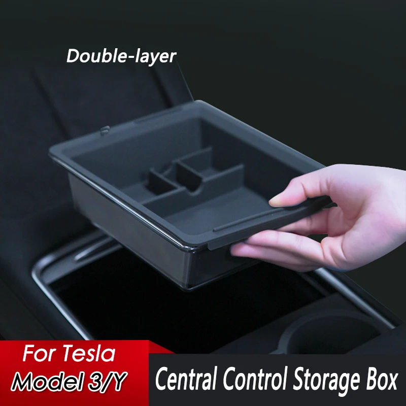 

2 in 1 Transparent Central Control Storage Box for Tesla Model 3/Y 2021-2022 Accessories Armrest Hidden Storage Box