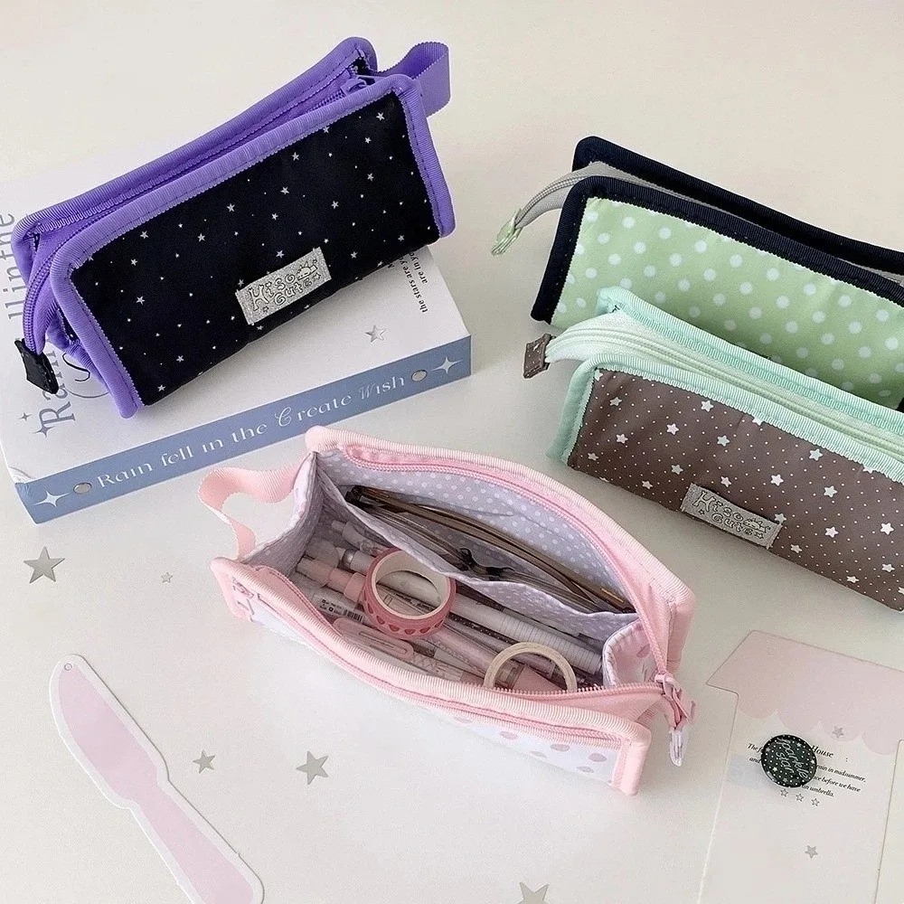 Pencil Pouch Y2k Dots Pencil Case Large Capacity Stationery Korean Style Pen Bag Simple Multi-functional Cloth Stationery Bag