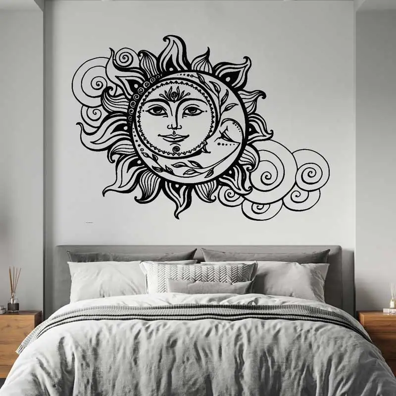 Sun Moon Wall Stickers Crescent Mandala Stickers Ethnic Symbols Decals Living Room Bedroom Kids Room Home Decor Stickers Murals