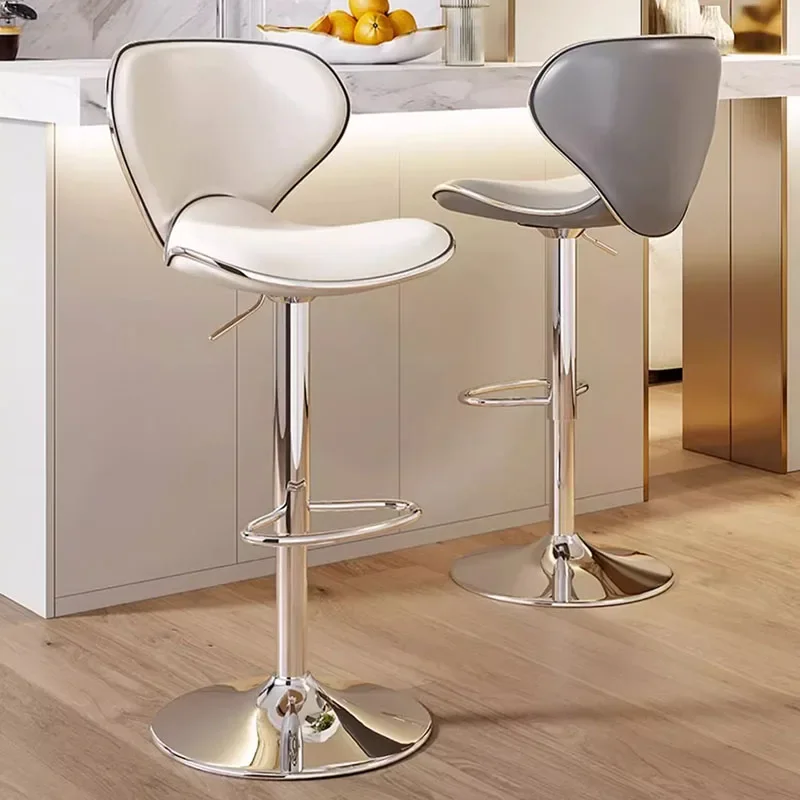 Taburete De Bar De Metal De lujo con respaldo De diseño moderno, sillas De fiesta De altura ajustable, Taburetes giratorios blancos, muebles para el