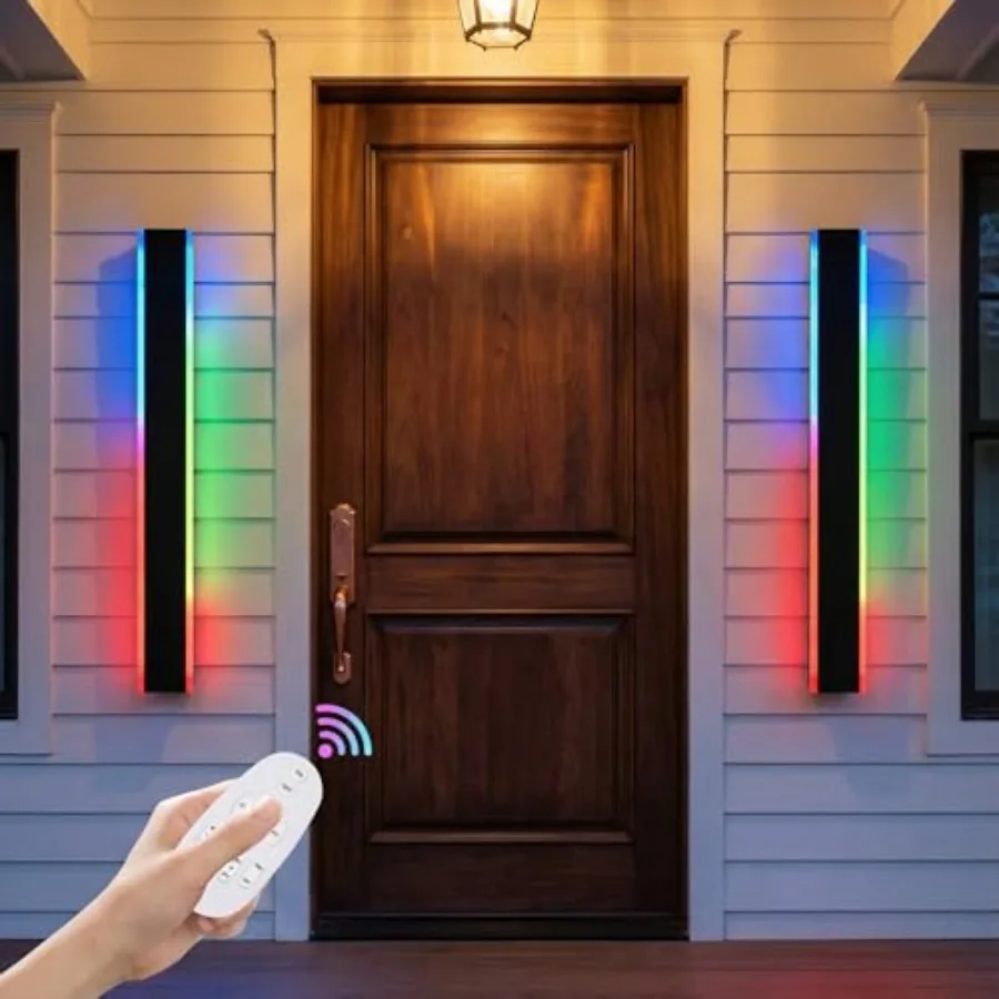 

Modern Outdoor Wall Sconce 2 Pack, 32in Long LED Light Fixture, 5CCT Adjustable and Dimmable with RGB Mode, IP65 Waterproof Ext