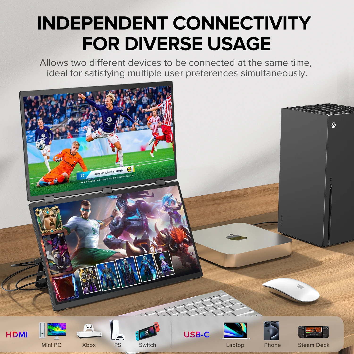 Imagem -03 - Extensor de Tela Tripla Eviciv Monitor Portátil de 100 hz e 185 Polegadas Fhd 1080p Monitor de Viagem Empilhado Dobrável Rotação Automática para Windows Mac os Kickstand Vesa Montável