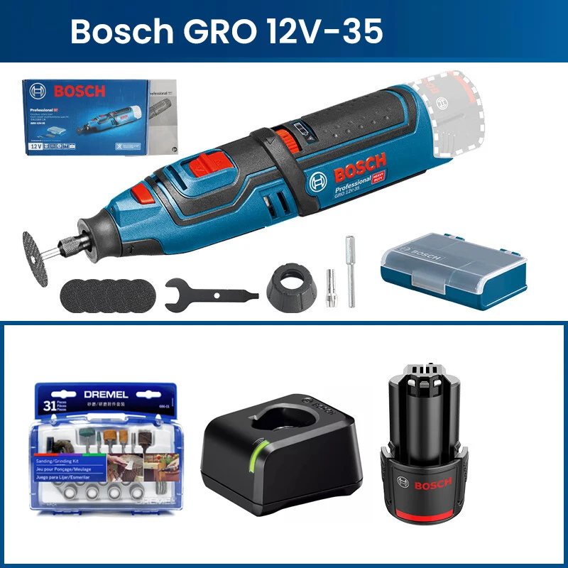 Bosch Cordless Grinder GRO 12V-35 Rechargeable Professional Electric Grinder for Engraving Sanding Polishing Drilling Power Tool