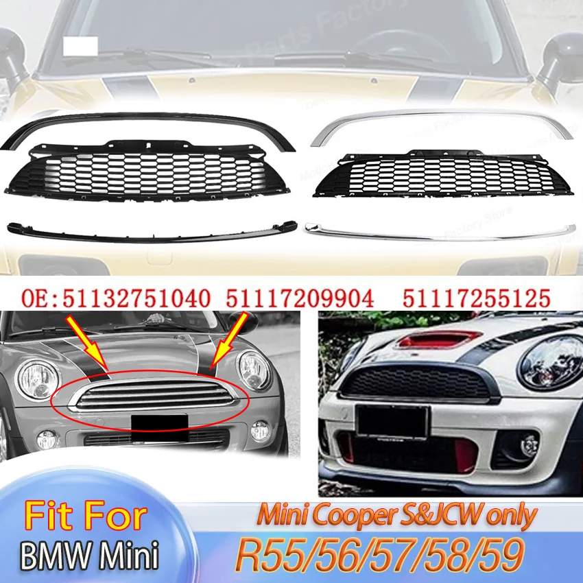 

For BMW Mini Cooper S&JCW R55 R56 R57 R58 R59 2007-2015 Front Bumper Grille Honeycomb Radiator Mesh Overlay Frame Trim Body Kit