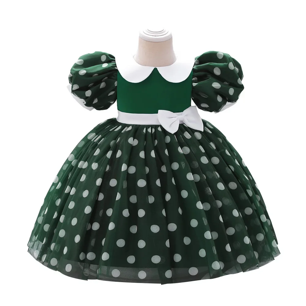 Baby Girls Christmas Dress Boutique Tutu Dress Christmas Party Princess Pageant Dress Baby Kids Birthday Party Dot Bow Clothing