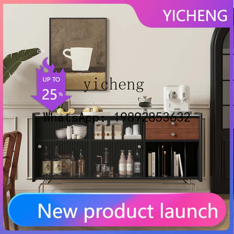 

LYY Color Matching Solid Wood Sideboard Cabinet Black Fashion Restaurant Storage Cabinet Tea Cupboard