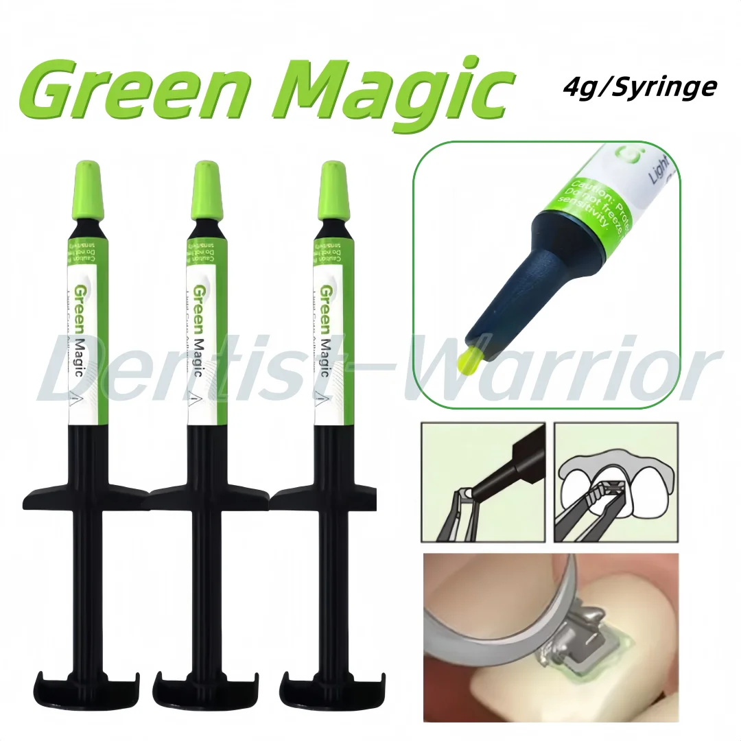 

Green Magic Dental Brackets Adhesive Orthodontic Brackets Light Cure Paste Bonding 4g/Syringes Dentisty Bonding Glue