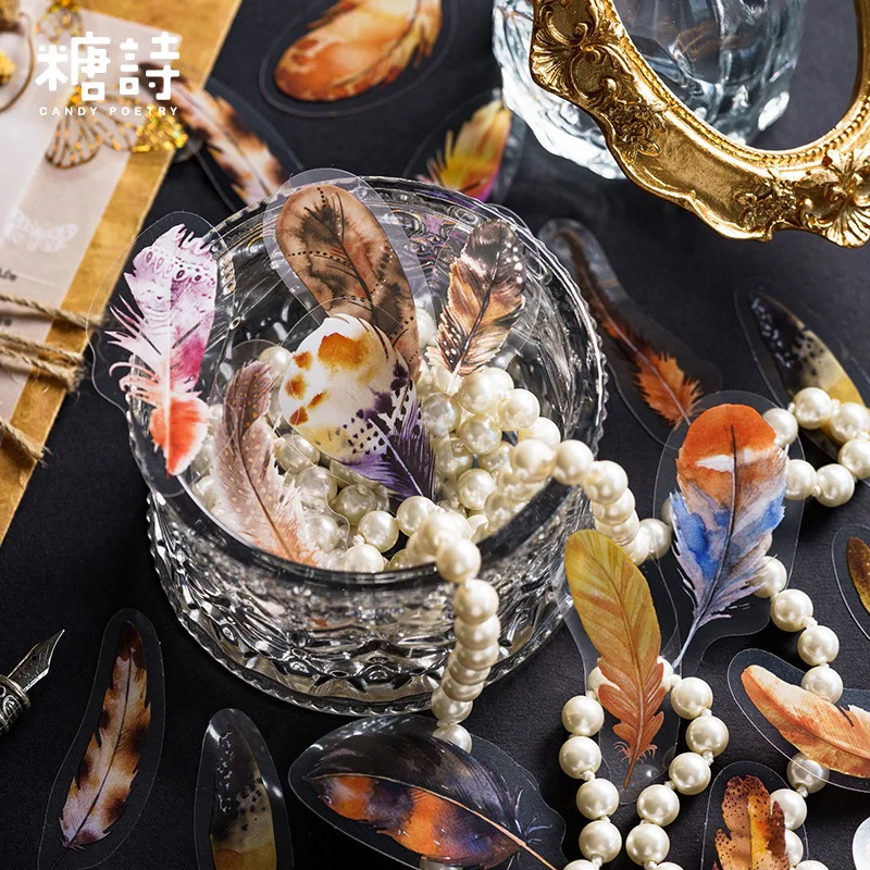 40Pcs Diary Sticker Scrapbooking Feather Books Planner Japanese Junk Journal Kawaii Decorative Stationery Craft Sticker