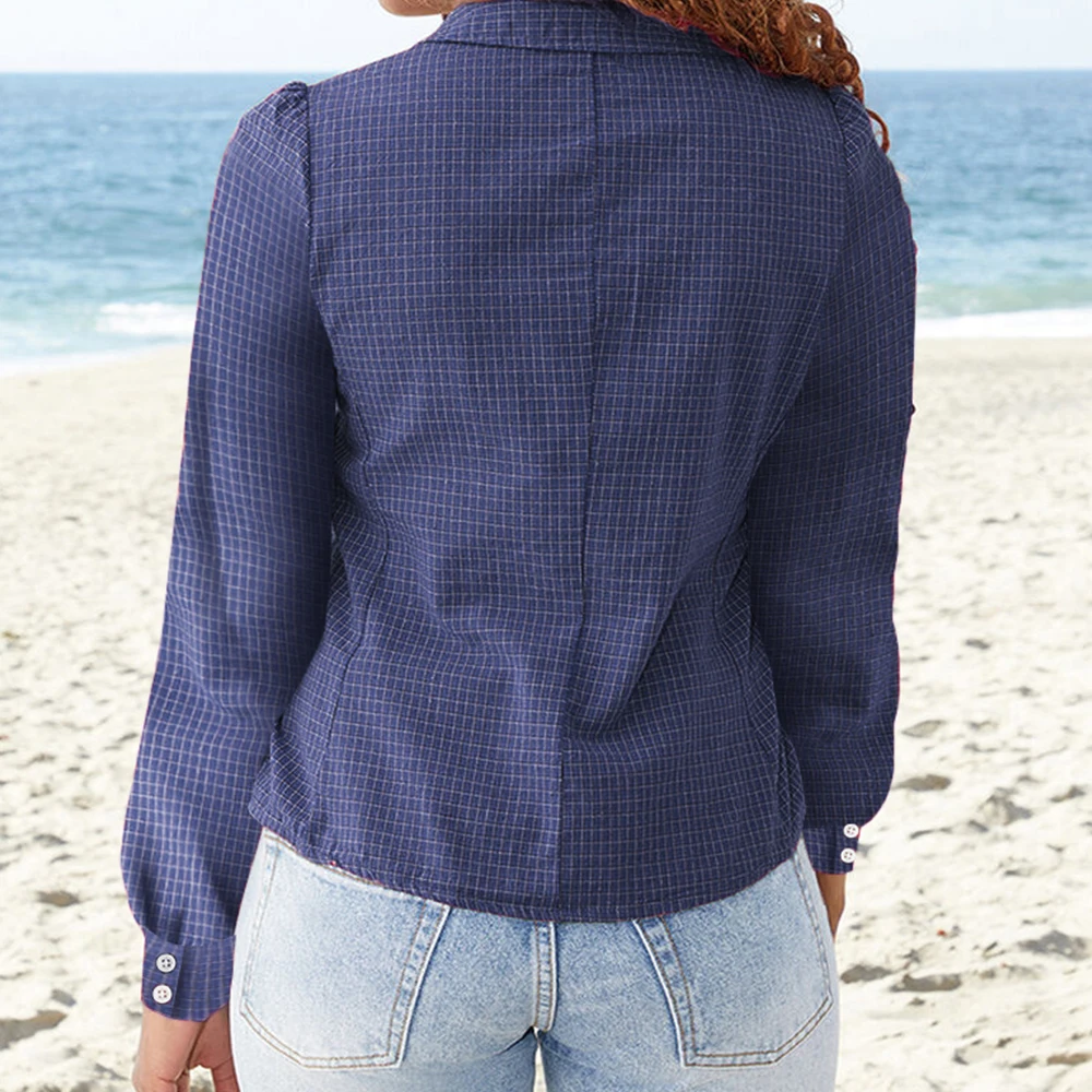 Camicie a maniche lunghe con stampa scozzese rossa Donna Bottoni autunnali Colletto rovesciato Slim Casual Preppy Top Camicette basic Camicie Streetwear