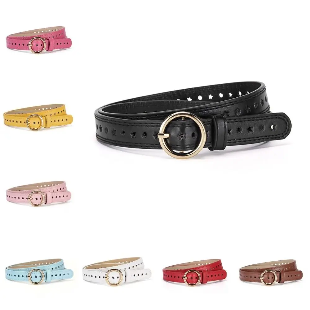 New Colorful Children's Dress Belt Perforated Design Versatile Five-Pointed Star Belt Round Buckle Minimalist Waist Belt Gift