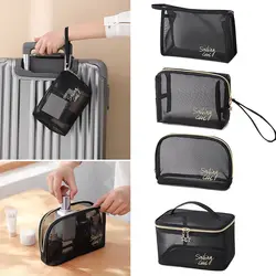 1/5Pcs Black Women Mesh Cosmetic Bag Travel Organizer Large Capacity Portable Toiletry Bags Makeup Pouch