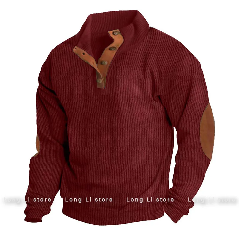 Men's Corduroy Solid Color Splicing Long Sleeve Shirt Pullover Retro Casual Large Size Men's Jacket Men's