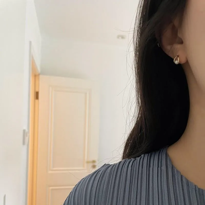 Simple Temperament INS Pearl Geometric Stud Earrings for Women 925 Sterling Silver 14k Gold Plated Jewelry Gift