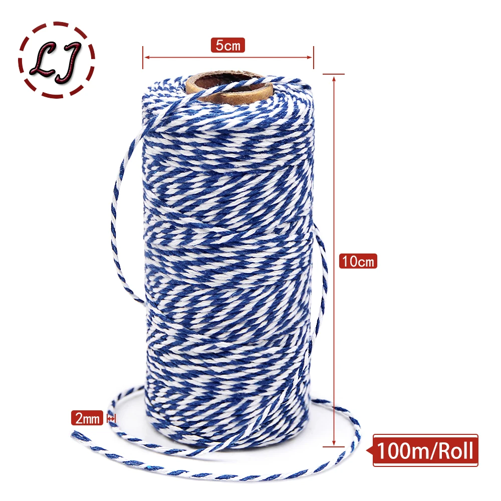 100M/Roll Katoenen Koord Baker Touw Kleurrijke Katoenen Ambachten Touw Macrame Koord String DIY Thuis Textiel Cadeaupapier bruiloft Decor