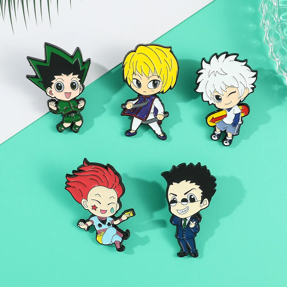 5pcs GON Killua Kurapika Leorio Hisoka Brooch Lapel Badge Anime HxH Jewelry Gift for Fans HUNTERxHUNTER Enamel Pin