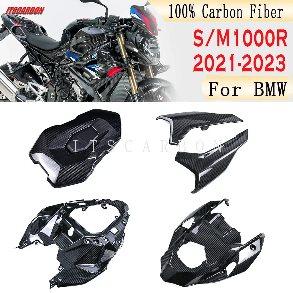 Para BMW S1000R M1000R 2021 2022 2023 2024 fibra de carbono Real asiento trasero de pasajero cubierta de Panel superior Kits de carenado