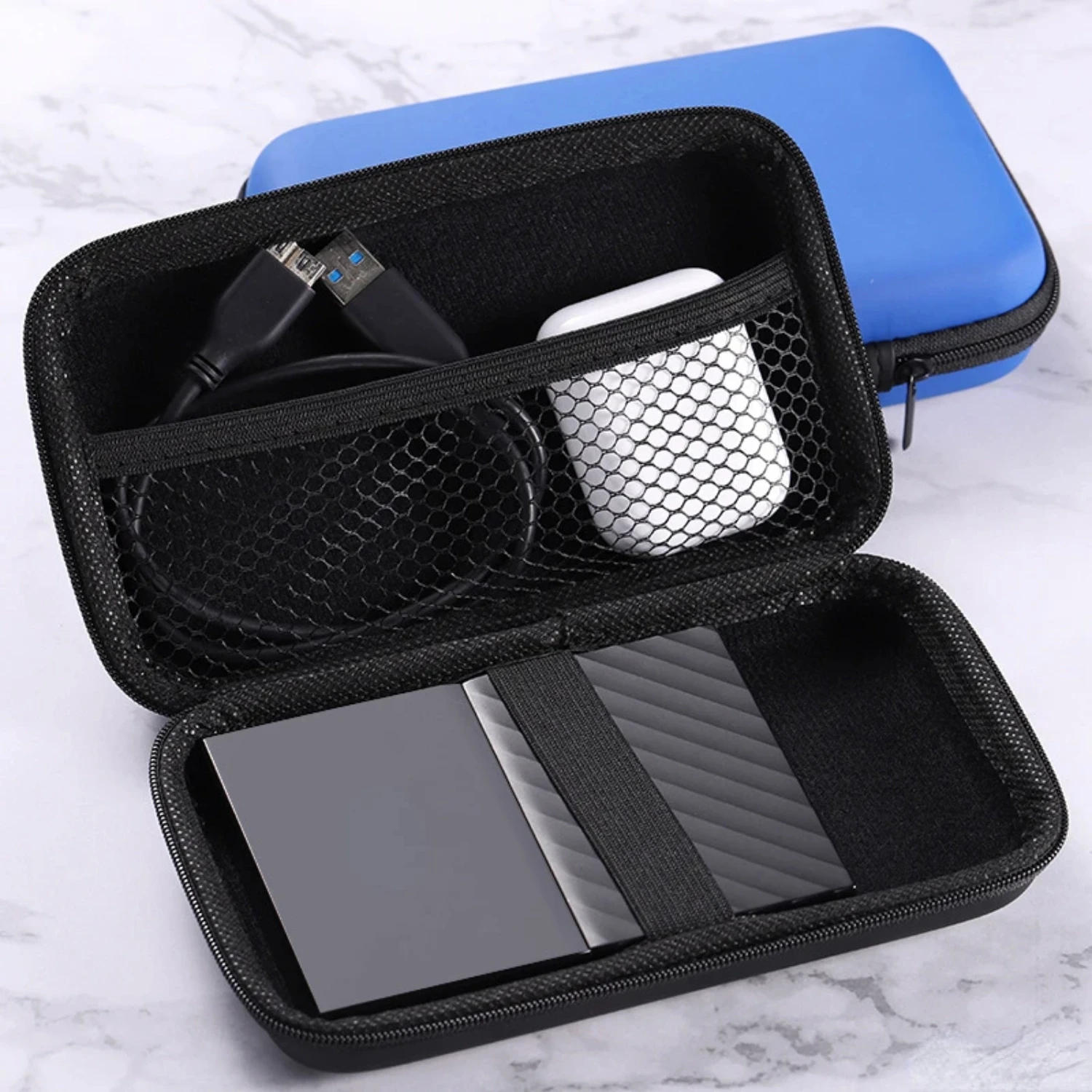 Compact Folding Pocket Pouch for Mobile Phone Charger, USB Data Cable, U Disk, and Hard Disk - Zipper Protection Included