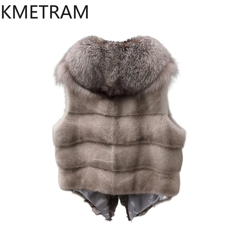 

Жилет из натурального норкового меха, женская роскошная теплая шуба без рукавов, женская зимняя одежда, новинка 2025, верхняя одежда, лиса для воротника шуба женская