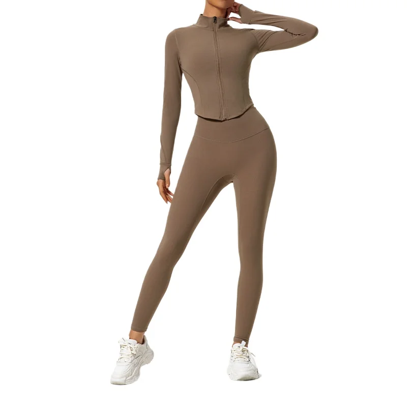 LezyanXR Solid Color Yoga Outer Wear Sports High Waist Hip Lift Buttocks Belly Jacket Gym Workout Set Workout Clothes for Women
