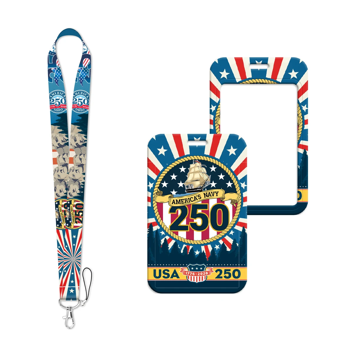 

American Flag Lanyard Neck Strap Keychain 250th Anniversary IDCard Cover Badge Holder Mobile Phone Hang Rope Keyring Accessories