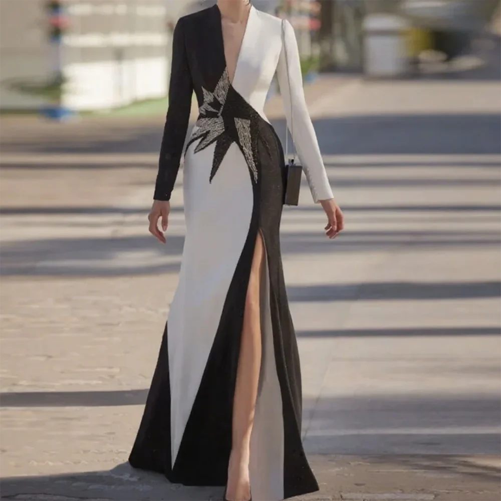 

Индивидуальные вечерние платья с длинными рукавами и V-образным вырезом, элегантные нарядные платья для выпускного вечера, фасон «русалка», 2026, длина в пол