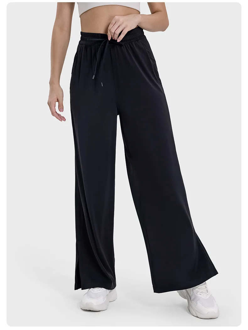 New Loose Breathable Drawstring Wide Leg Pants For Women High Waisted Outside Straight Leg Pants