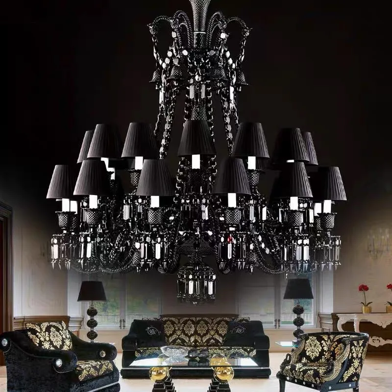 18 Head  Modern Black Crystal Chandelier Lighting Modern de cristal indoor Lights Crystal Hanging Lamp