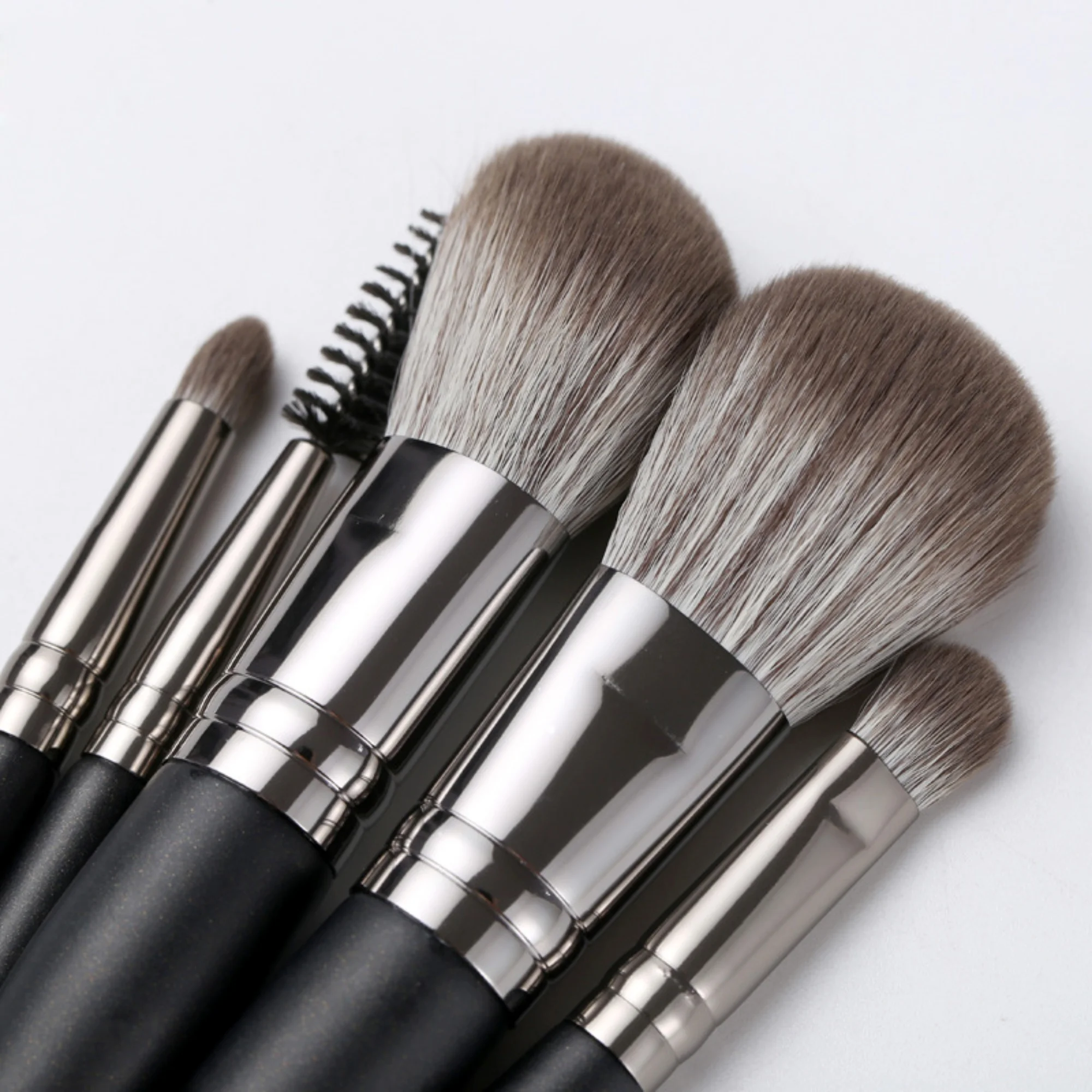 Immagine 4: 5 pezzi ombretto a doppia estremità ciglia eyeliner pennello per sopracciglia fard in polvere pennello per cipria in polvere pennello per trucco portatile con borsa