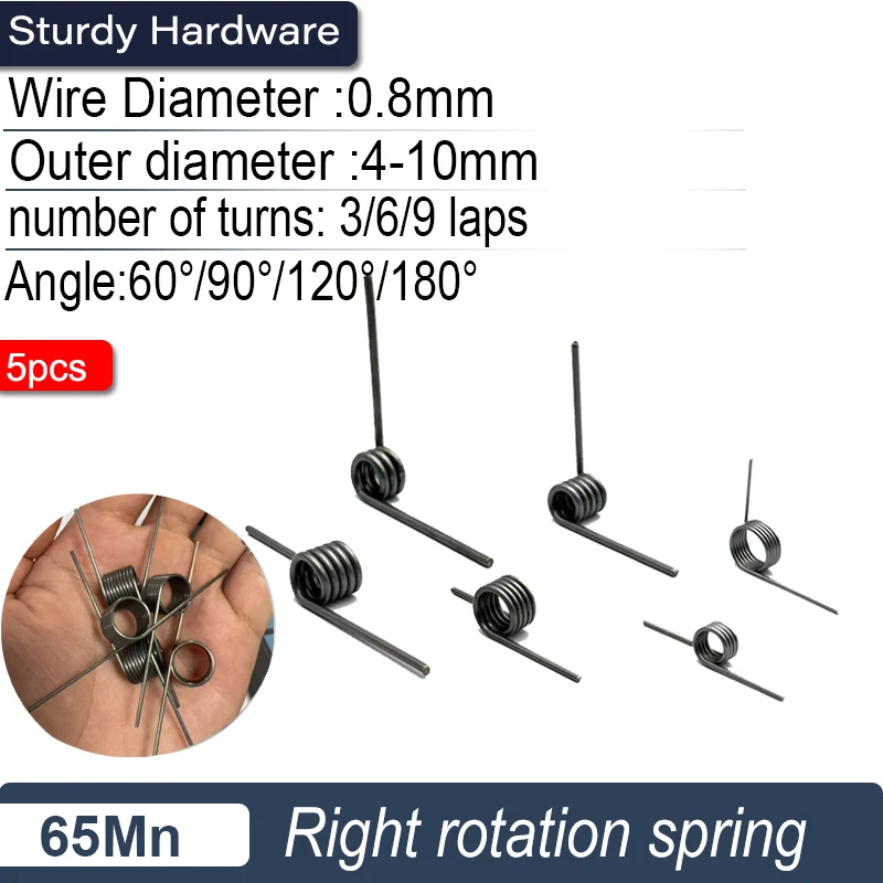 0.8mm Wire Diameter 65Mn Steel Torsion Spring, V-Shape Hairpin Spring 60/90/120/180 Degree,  Customizable Spring, 5Pcs Pack