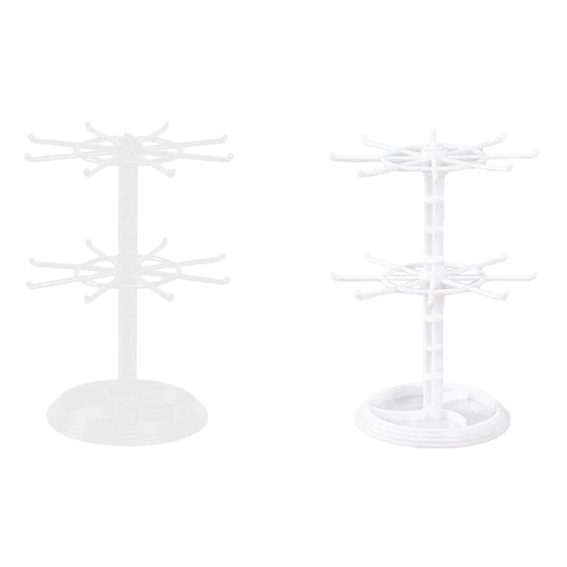 Countertop Acrylic Rotating Keychain Rack Adjustable 2 Tire Spinner Display Holder Trinkets Jewelry Organizer Stand