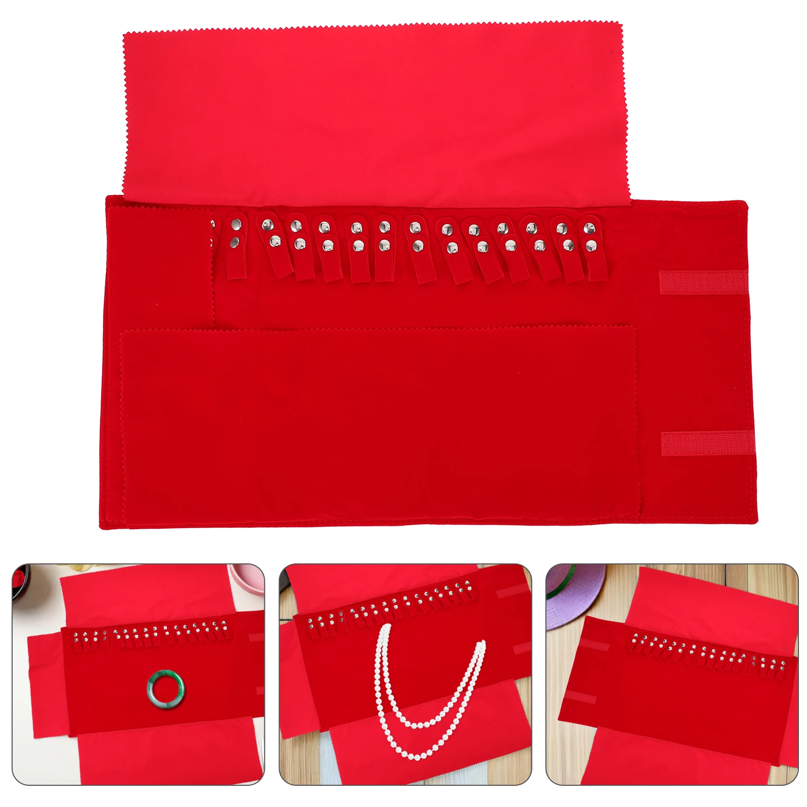 

Red Jewelry Organizer Roll Bag Travel Foldable Neck Chain Bracelet Storage Pouch Compact Portable Jewelry Travel Case