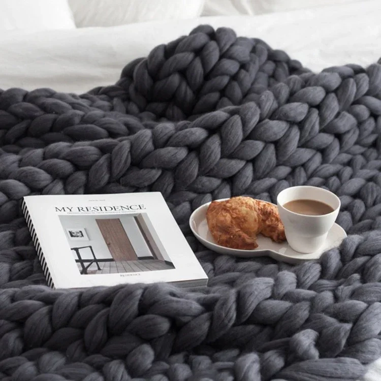 

Chunky home Handmade Thick dark grey Super Soft Big Knit Throw Blanket
