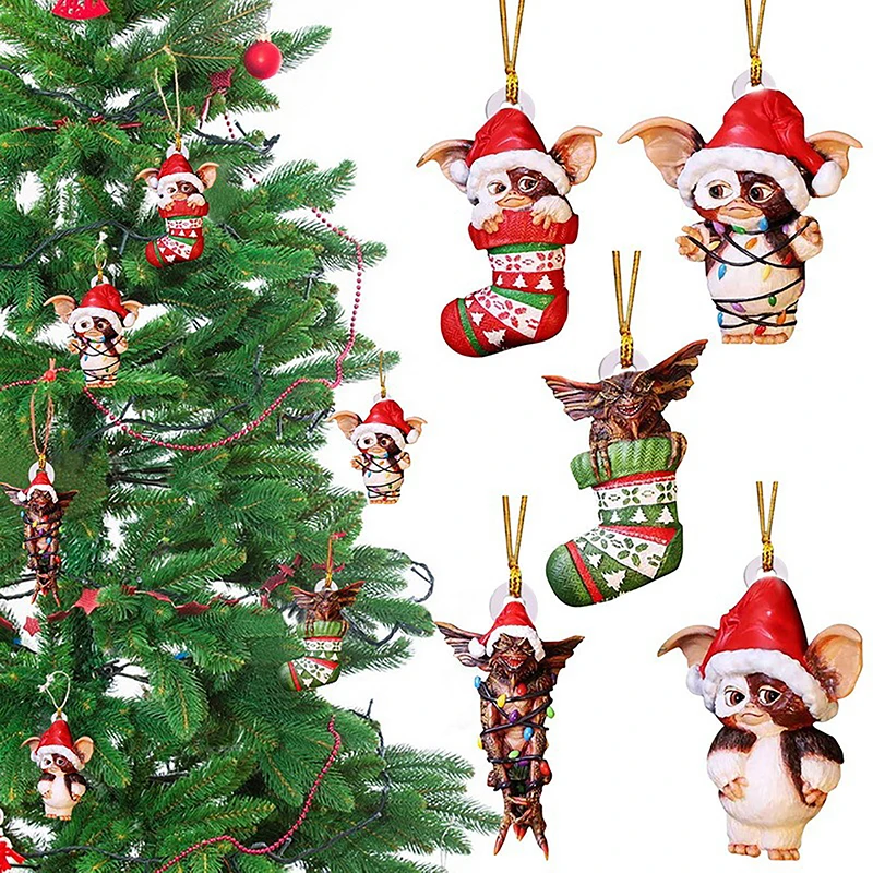 Gremlins Gizmo In Santa Hat Hanging Festive Ornament Cute Puppy Acrylic Ornament Christmas Gift Festive Party Supplies