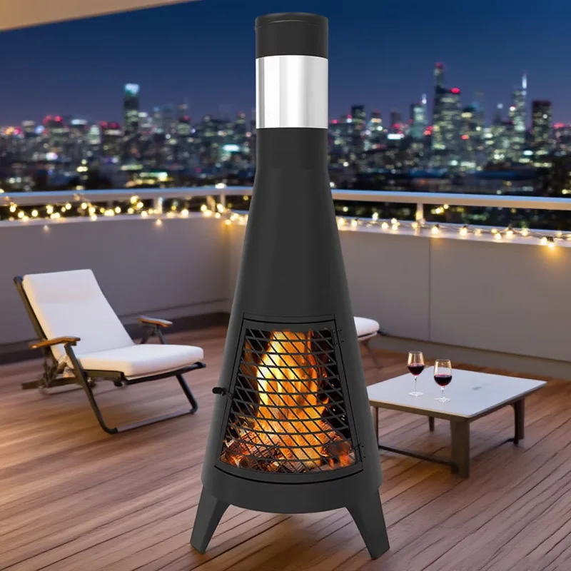 Gas Chrome Plated Patio Heater Outdoor Fire Pit Garden Villa Campfire BBQ Charcoal Heating Furnace Wood